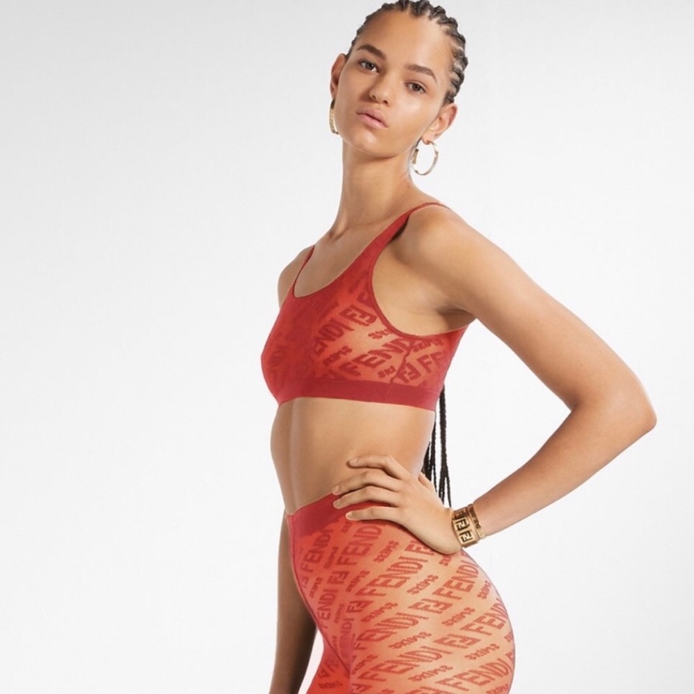 NEW FENDI X SKIMS Hosiery Bralette Georgia Bra Sheer Logo